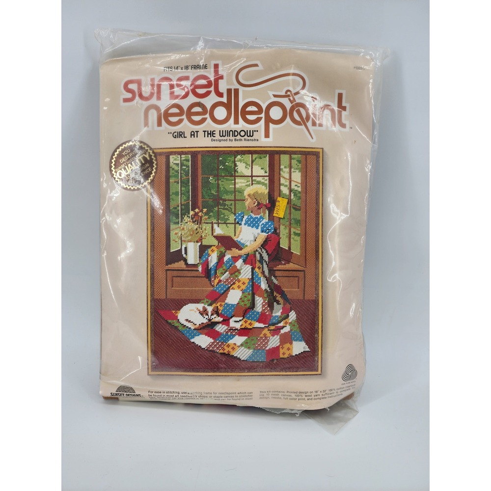 Sunset Needlepoint Girl At The Window Kit 18x22 Beth Rienstra Vintage 8695